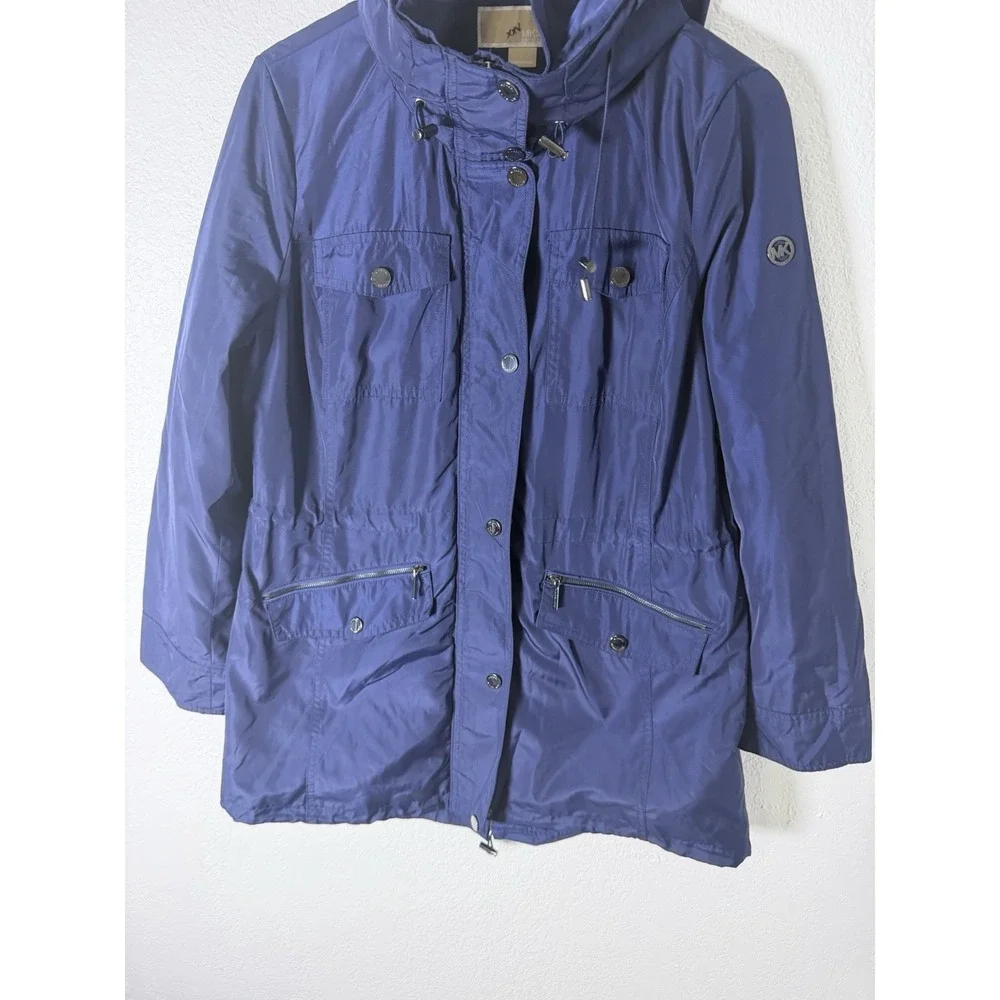 Michael Kors Hooded Utility Anorak Rain Jacket Navy Blue Women's Large